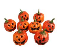 Zucche di Halloween, 8 Pezzi Artificiali Piccole Zucche con Smiley Smorfia, Zucche Finte in Schiuma Mini Zucche per Halloween Autunno Harvest Festa Tavola Cucina Decorazioni, Arancione