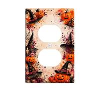Zucche Duplex Outlet Covers Placca da parete, fantasioso cappello da strega con stelle, Halloween, arancione, dimensioni standard, doppia presa di corrente, piastra di copertura per casa, soggiorno