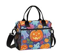 Zucche e fantasmi di Halloween con fiori Scatola per il pranzo per adulti Borse per il pranzo personalizzate riutilizzabili con tracolla da campeggio maschile M