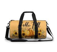 Zucche girasoli con parole Hello Fall Travel Gym Bag per donne uomini borsa cilindrica borsone sport allenamento borsa con tracolla