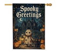 Zucche House Flag, fantasioso gatto gotico stregato casa stregata Halloween nero doppia tela esterna grande bandiera da giardino per esterni patio cortile prato ingresso balcone 71 x 101 cm