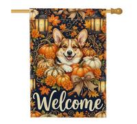 Zucche House Flag, rustica fantasiosa lanterna fiore autunno arancione iuta double face grande bandiera da giardino per esterni cortile prato patio ingresso 71 x 101 cm