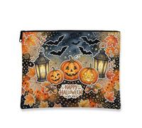 Zucche in tela con cerniera, fantasiosa lanterna spettrale pipistrello Halloween arancione tela con cerniera borsa per il trucco per viaggi, borsa, bagno, toeletta e conservazione quotidiana