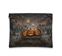 Zucche in tela con cerniera, lanterna gotica fantasiosa lapide Halloween arancione tela con cerniera piccola borsa per la cura della pelle per viaggi, bagno, toeletta, borsa e regali, Arancione, 7x9