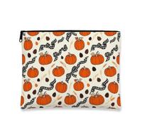 Zucche in tela con cerniera, nastro rustico autunnale pigna autunnale arancione con cerniera, borsa da viaggio per cosmetici, per viaggi, bagno, toeletta, borsa e regali, Arancione, 7x9 Inch, autunno