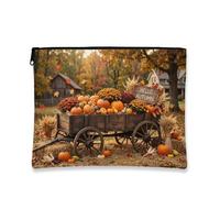 Zucche in tela con cerniera, rustico accogliente carrello floreale autunno arancione tela con cerniera borsa per il trucco per viaggi, bagno, organizer per cosmetici e borsa, Arancione, 7x9 Inch