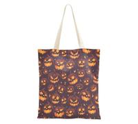 Zucche luminose su uno sfondo marrone leggero cotone Tote Bags per le donne regali di Natale con tasche, Zucca Grimace Halloween, Taglia unica