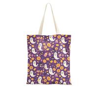 Zucche luminose su uno sfondo marrone leggero cotone Tote Bags per le donne regali di Natale con tasche, Felice Halloween Dolcetto O scherzetto, Taglia unica