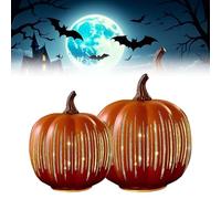 Zucche notturne stellate, set di 2 zucche notturne stellate illuminate, con timer, scintillanti, decorazioni di Halloween per camera da letto, corridoio, autunno, decorazioni di Halloween
