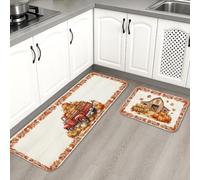 Zucche - Set di 2 tappeti da cucina rustici con cornucopia Harvest Fall arancione, lavabili, morbidi, imbottiti, per lavello, lavanderia, bagno, corridoio