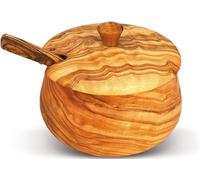 Zuccheriera con coperchio e cucchiaino in legno di ulivo artigianale cm 10x10x8