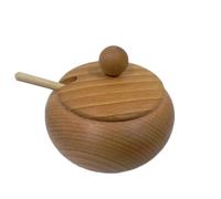 Zuccheriera grande in legno con coperchio, diametro 12 cm + cucchiaio