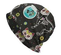Zucchero Skull Skeleton Cat And Fish Cappello Beanie Nero Moda Casual Caldo Slouchy Berretto Lavorato A Maglia per Uomo Donna
