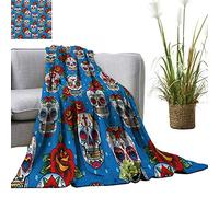 Zucchero Skull Weave Pattern Extra Lunga Coperta Stile Retrò Messicano Motivo Culturale Motivo Pois Rosa Mazzi Scheletri 76,2 x 127 cm, Super Morbido e Confortevole, Adatto per Divani, Sedie, Letti