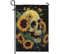 zucchero teschio bandiera giardino girasole piante design gotico vintage medievale lino nero mini pesante spesso festa in casa interna esterna patio recinzione prato bandiera giardino esterno 30,5 x