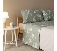 Zucchi Completo Lenzuola Matrimoniale in Percalle di Cotone Peony Verde Salvia