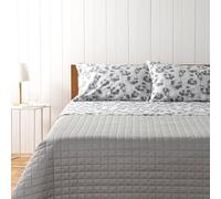 Zucchi, Completo Letto Matrimoniale, Collezione Bouquet, 100% Cotone, Grigio con Motivo Floreale