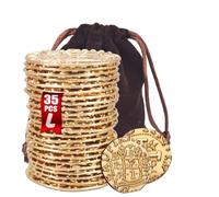ZUCOS Accessori per monete da pirata, set di monete d'oro, in metallo, decorazione per giochi da tavolo DND, cosplay, imitazione di denaro medievale, tesoro dei pirati (35 pezzi)
