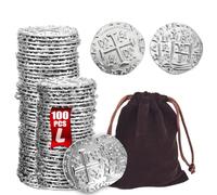 ZUCOS Accessori per monete da pirata, set di monete d'oro, in metallo, decorazione per giochi da tavolo DND, cosplay, imitazione di denaro medievale, tesoro dei pirati (argento 100 pezzi)
