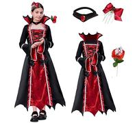 ZUCOS Costume da vampiro per Halloween, per bambina, stile gotico, elegante, medievale, per feste di carnevale, nero, taglia 10-12 anni