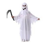 ZUCOS Costume di Halloween da fantasma bianco per bambini, dolce o aspro con falce (bianco, 10-12 anni)