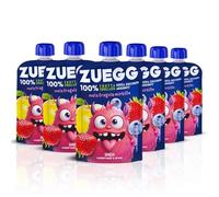 Zuegg 100% Frutta Frullata, Purea di Mela, Fragola e Mirtillo | Merenda di Frutta per Bambini Senza Zuccheri Aggiunti, Ideale Fuori Casa (Pouch di Mela, Fragola e Mirtillo 90g x 6)