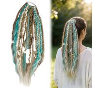 Zueyen Dreadlocks - Extension a coda di cavallo, 55 cm, con fascia elastica, stile Boho Dread, realizzata a mano con perle e conchiglie, per uomo e donna (verde chiaro)