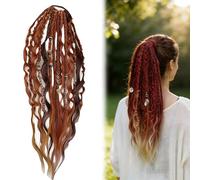 Zueyen Dreadlocks - Extension a coda di cavallo, 55 cm, con fascia elastica, stile Boho Dread, realizzata a mano con perle e conchiglie, per uomo e donna (rosso)