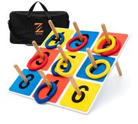ZUFIU Set pieghevole per lanciare anelli in legno, include borsa portaoggetti e 9 anelli morbidi in EVA, leggero e portatile, divertente per bambini, anziani, famiglia, giocattoli educativi per