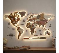 ZUGIATP Decorazione Murale 3D, Mappamondo da Parete 3D in Legno E Acrilico con LED - 59/79/98/118 Pollici, Illuminazione A LED(Natural Wood Color,59 * 33.4in)