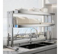 ZUGIATP Stendibiancheria A 2 Livelli sopra Il Lavello Colapiatti A 2 Livelli Grande con Supporto per Tagliere per Organizzare Il Bancone della Cucina(Primary Color Double Layer,103cm/40in)