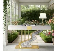 ZUGIATP Tavolo Da Consolle Moderno Half Moon, Base In Acciaio Al Carbonio, Lungo E Stretto, Con Due Cassetti Portaoggetti, Piano In Ardesia(Style G,120 * 35 * 92cm/47 * 13 * 36in)