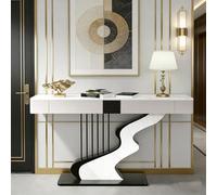 ZUGIATP Tavolo Da Consolle Moderno Half Moon, Base In Acciaio Al Carbonio, Lungo E Stretto, Con Due Cassetti Portaoggetti, Piano In Ardesia(Style A,150 * 35 * 92cm/55 * 13 * 36in)