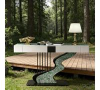 ZUGIATP Tavolo Da Consolle Moderno Half Moon, Base In Acciaio Al Carbonio, Lungo E Stretto, Con Due Cassetti Portaoggetti, Piano In Ardesia(Style D,120 * 35 * 92cm/47 * 13 * 36in)