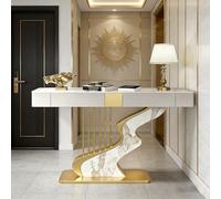 ZUGIATP Tavolo Da Consolle Moderno Half Moon, Base In Acciaio Al Carbonio, Lungo E Stretto, Con Due Cassetti Portaoggetti, Piano In Ardesia(Style F,100 * 35 * 92cm/39 * 13 * 36in)