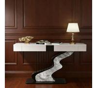 ZUGIATP Tavolo Da Consolle Moderno Half Moon, Base In Acciaio Al Carbonio, Lungo E Stretto, Con Due Cassetti Portaoggetti, Piano In Ardesia(Style C,120 * 35 * 92cm/47 * 13 * 36in)