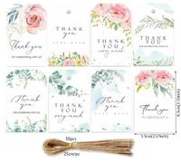 ZUGLQYSX Biglietto Auguri Matrimonio 48 pezzi Etichette di ringraziamento Fiori Piante Stampate Carte carta bianca Decorazione for feste nozze(A-with hemp strings)