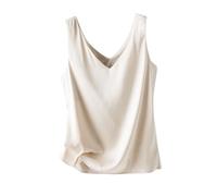 ZUGLQYSX Canotta Donna Raso Gilet in Raso Tinta Unita con Bretelle in Seta da Donna, Pullover Primaverile e Selvaggio, Top, Interno Anteriore/Posteriore, Scollo a V, Estate, Sottile(Champagne,XXXL)