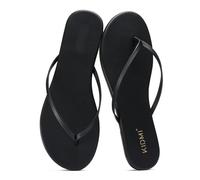 ZUGLQYSX Comwarm Thong Flip Flops For Women Memory Foam Summer Beach Sandals For Vegan Leather Flat Slippers per l'estate(Black,42)