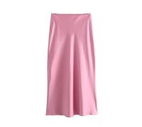 ZUGLQYSX Gonna Midi in Raso di Seta retrò in Stile Palazzo da Donna, Primavera/Estate, con Gonna Lunga a Trapezio e Fianchi avvolti(Pink,L)