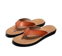 ZUGLQYSX Leather Flip-flops For Men Cool Beach Summer Shoes Hotel Slippers Man Big Size 47 Light Flats Luxe Men's per l'estate(Light Brown,38)