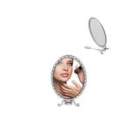 ZUGLQYSX Specchio Trucco Specchio con maniglia da tavolo, comò, retrò, in metallo, portatile, compatto, donna, in lega di zinco, viaggio, signorina(Silver)