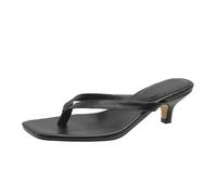 ZUGLQYSX Square Toe Clip Sandals For Women Summer High Heel Flip-flops Large Size Slim Women's Outdoor Leather Slippers per l'estate(Black,40)