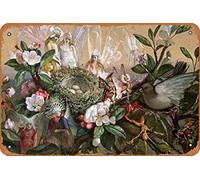 Zuhhgii Fairies Round a Birds Nest - The Distressed Mother Targa in metallo divertente per bambini Poster in metallo Soul Art Targa decorativa da parete per interni ed esterni pannello murale retrò
