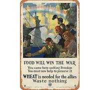 Zuhhgii Food Will Win The War | Waste Nothing Movie Poster Retro Film Tin Sign Cafe Restaurant Home Wall Retro Club Restaurant Man Cave Gift Vintage Metal Sign 30,5 x 20,3 cm.