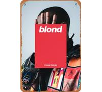 Zuhhgii Frank Ocean Blonde Box Red Poster retrò in metallo divertente vintage targa decorativa da parete poster per musica caffetteria bar ristorante supermercato negozio film idea regalo 20,3 x 30,5