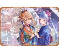 Zuhhgii Kamisato Ayaka, Genshin Impact, Yoimiya, Kimono, Friendship, Umbrella - 20,3 x 30,5 cm, targa in latta retrò