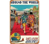 Zuhhgii Poster Daft Punk - Poster in metallo vintage con scritta "Around the World", 30,5 x 20,3 cm, decorazione per la casa, garage, grotta, arte da parete.