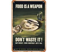 Zuhhgii Poster del film "Food Is a Weapon Don't Waste It!", targa in latta retrò per bar, ristorante, casa, parete retrò, club, ristorante, uomo, grotta, regalo, targa in metallo vintage, 30,5 x 20,3