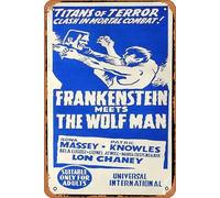 Zuhhgii Poster retrò classico del film Frankenstein incontra il lupo uomo 60sr Daybill Movie poster universale horror Lon Chaney Jr. vintage metallo latta segno TV film poster regalo karaoke bar pub
